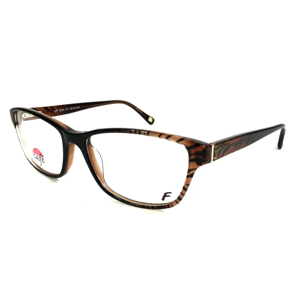 Cafe Lunettes Eyeglasses Frames 3234 C1 Brown Cat Eye Tiger Print 53-16-135